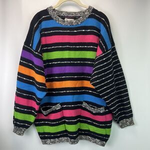 Vintage Esprit Sport Striped Rainbow Sweater Size Medium 80s 90s Knit